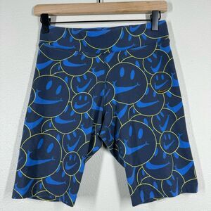 Nike Essential Women's Bike Shorts Blue Thunder All Over Smily Face Print Medium